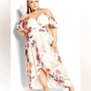 City Chic White floral bashful Asymmetrical Ruffled Sundress